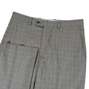 Aristo Eighteen Mens Dress Pants 35 x 29 Tan Windowpane Check Wool Flat Front